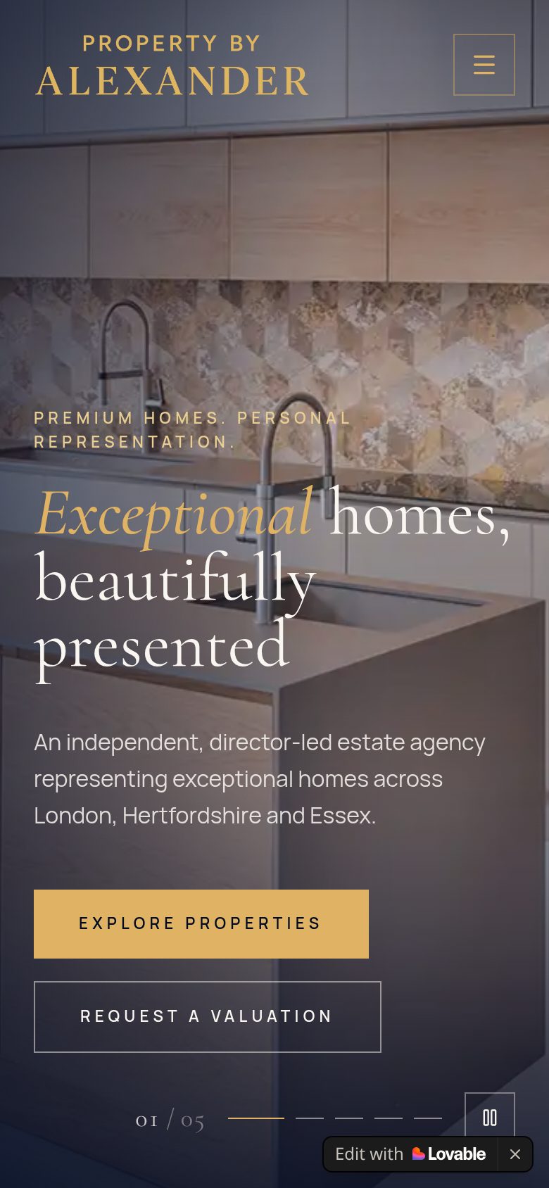 PROPERTY BY ALEXANDER — mobile website screenshot