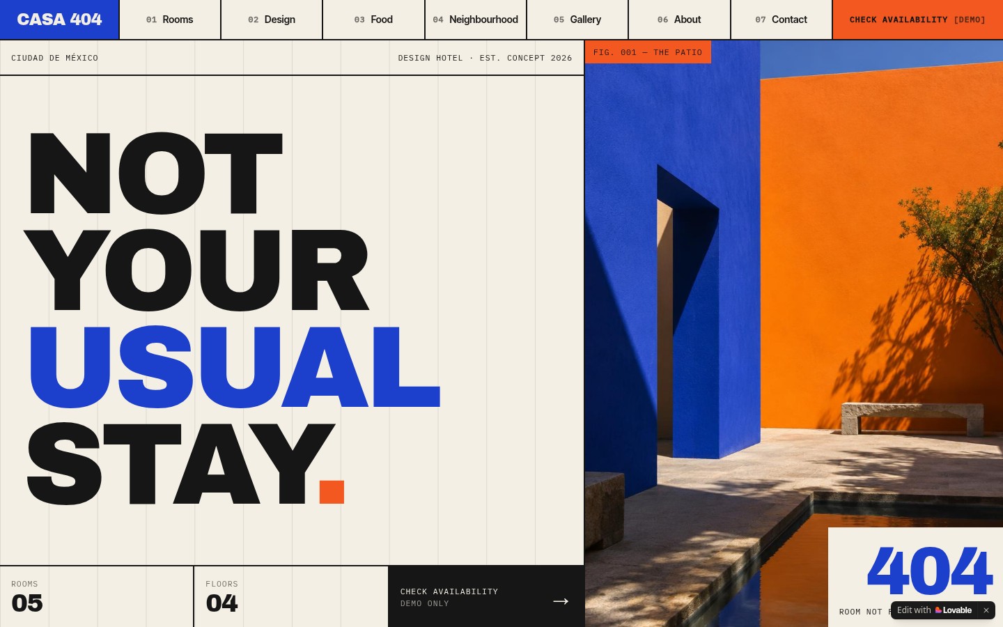 CASA 404 — desktop website screenshot