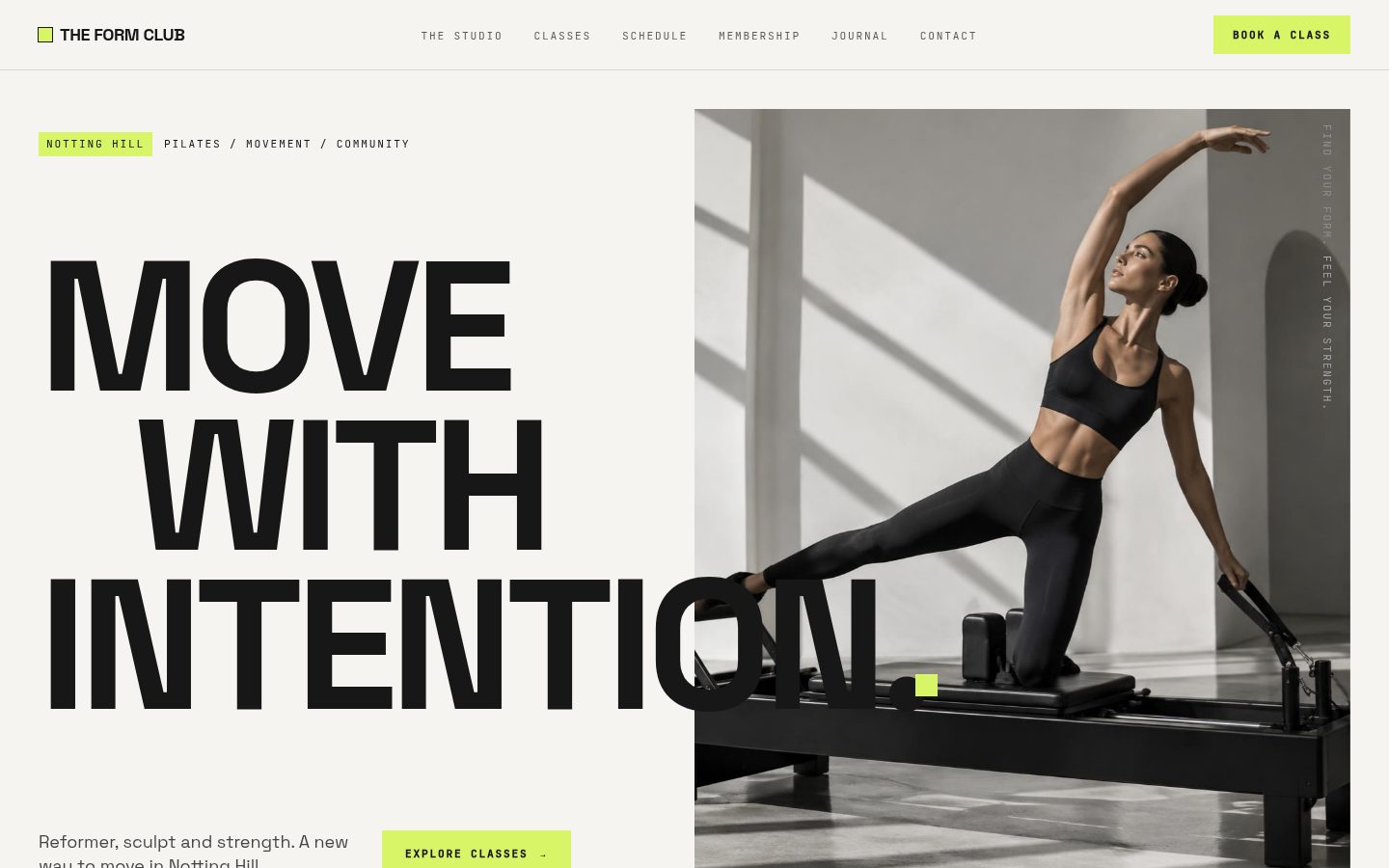 THE FORM CLUB — desktop website screenshot