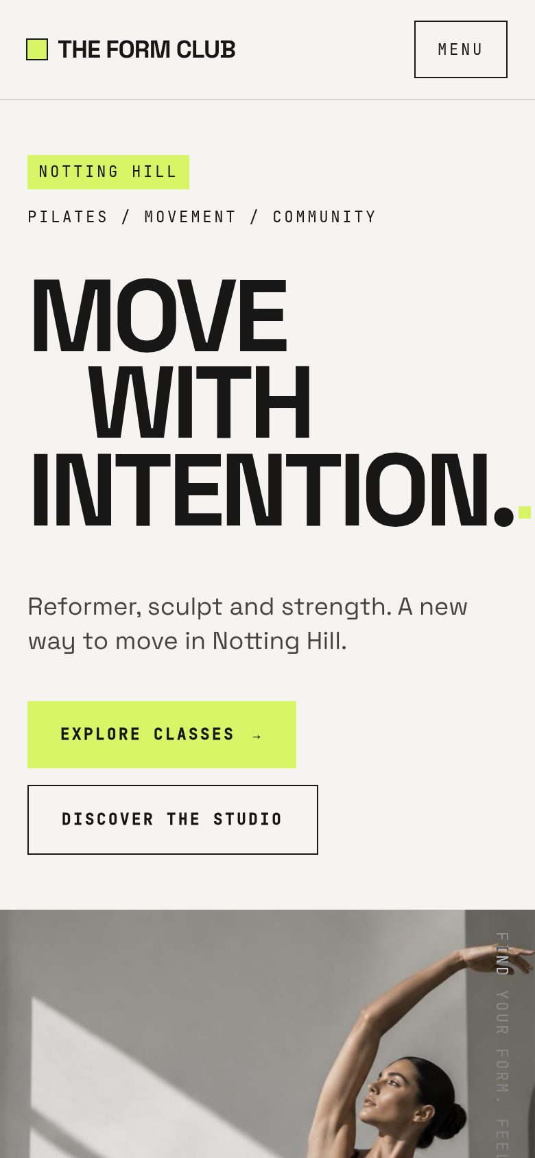 THE FORM CLUB — mobile website screenshot