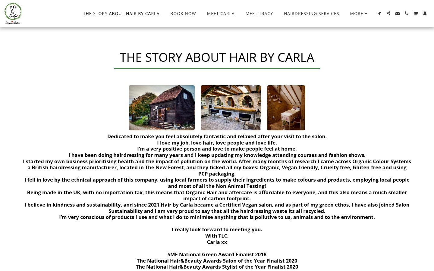 Hair by Carla original — desktop website screenshot