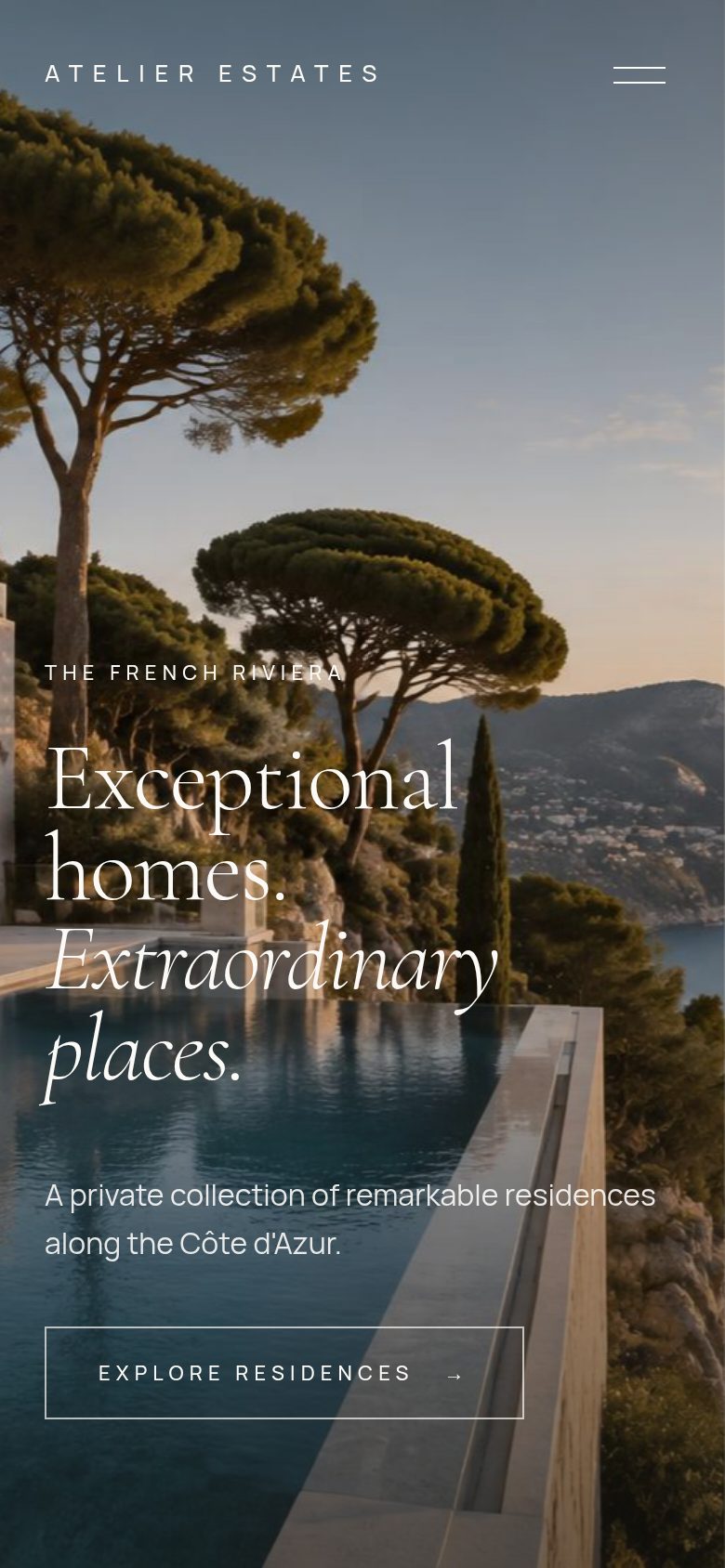 ATELIER ESTATES — mobile website screenshot