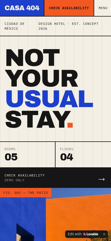 CASA 404 — mobile website screenshot
